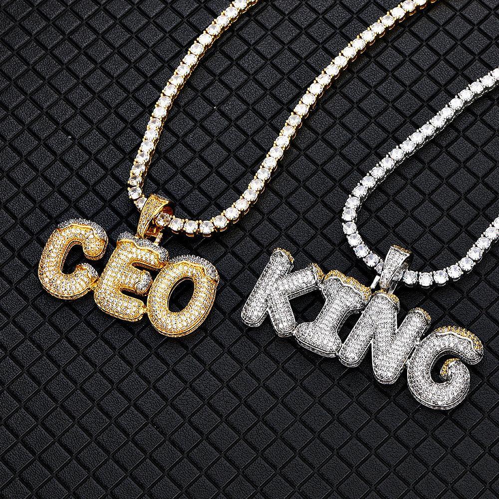 DIY Christmas Letter Pendant Necklace with Zircon Stones for Men | Caratix Jewelry - CaratixJewelry